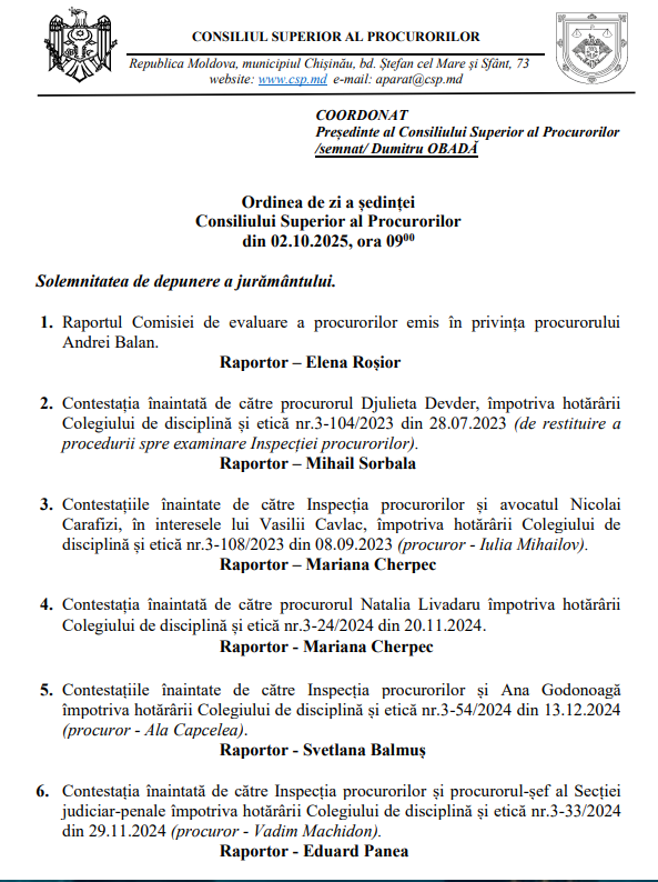CSP examinează contestații și amână decizii în ședința plenară
